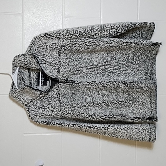 Quarter Zip Warm Soft Chunky Fleece Sweatshirt Pull over Grey & Black Over sized - Picture 1 of 9